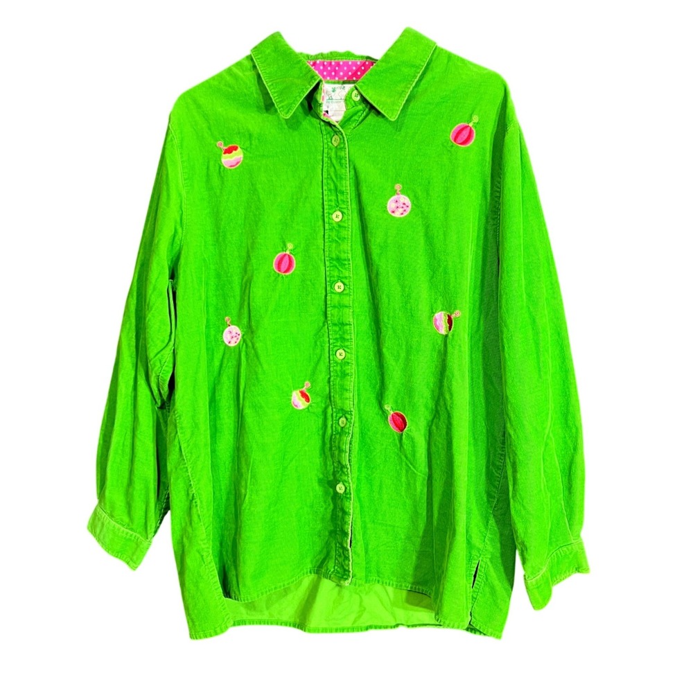 Vintage Quacker Factory Womens Size Large Christmas Ornament Corduroy Shirt - Picture 2 of 12